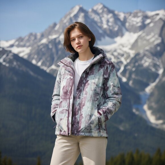 Oakley Loose Fit Blue Purple Camo Watercolor Ski Snowboard Multi Pocket Jacket - Picture 2 of 9